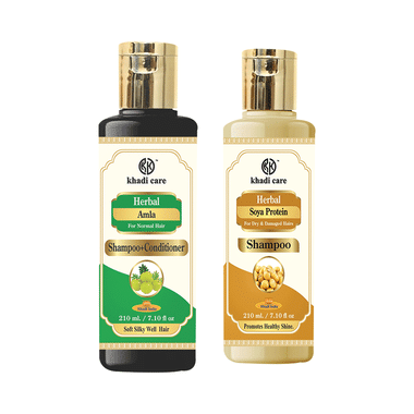 Khadi Care Combo Pack Of Amla Shampoo + Conditioner & Soya Protein Shapoo (210ml Each)