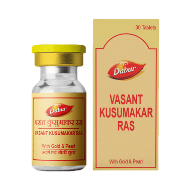 Dabur Vasant Kusumakar Ras with Gold & Pearl Tablet | For General Weakness, Heart Health, Immunity & Antioxidant Support