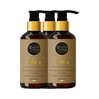 Organic Affaire Silka Shampoo with Wheat Protein & Bhringraj for Nourishing Damaged Hair (300ml Each)
