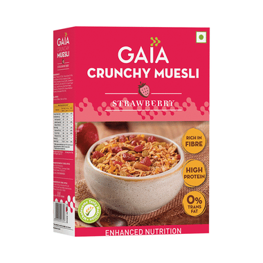 GAIA With Vitamins, Minerals, High Protein & Fibres For Nutrition | Crunchy Strawberry Muesli