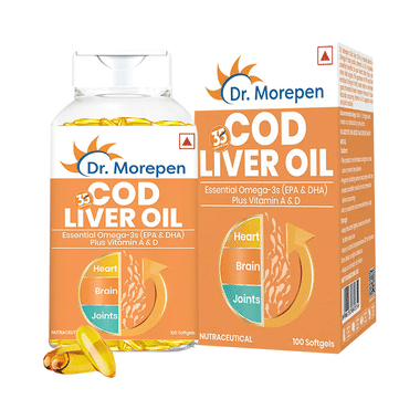 Dr. Morepen Cod Liver Oil With Omega-3, Vitamin A & D | Softgel For Heart, Brain & Joints Health