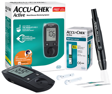 Accu-Chek Active Blood Glucometer Kit (Box of 10 Test strips Free)