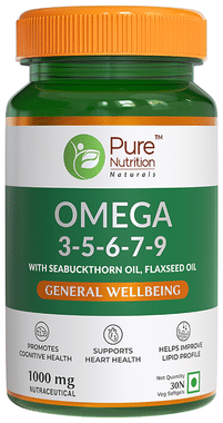 Pure Nutrition Omega 3-5-6-7-9 with Seabuckthorn Oil, Flaxseed Oil Veg Softgels