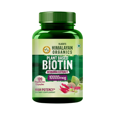 Vlado's Himalayan Organics Plant Based Biotin 10000mcg | Vegetarian Capsule for Longer Hair Growth | Glowing Skin And Longer Nails