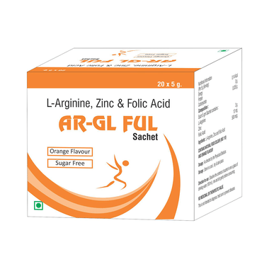 AR-GL FUL L-Arginine, Zinc & Folic Acid Sachet | Sugar-Free | Flavour Orange