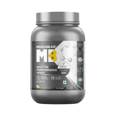 MuscleBlaze Biozyme Performance Whey Protein | For Muscle Gain | Improves Protein Absorption By 50% | Flavour Powder Magical Mango