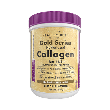 HealthyHey Nutrition Gold Series Hydrolysed Collagen Type 1 & 3 For Skin, Hair, Nails, Bones & Joints | For Adults | Flavour Lemon