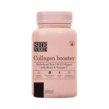 SheNeed Collagen Booster Type I & II | With Biotin & Vitamin C for Joints, Hair, Skin & Nails | Capsule