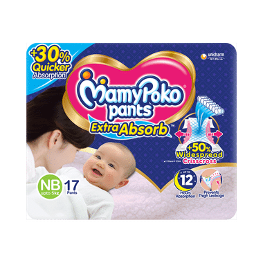 MamyPoko Extra Absorb Diaper Pants | For Up To 12 Hours Absorption | Size NB