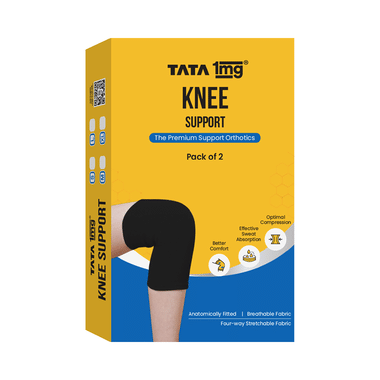 Tata 1mg Knee Cap For Pain Relief, Sports & Exercise, Knee Support Black For Men And Women XL