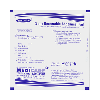 Medica X-Ray Detectable Abdominal Pad Sterile E/O 30cm X 30cm X 8 Ply