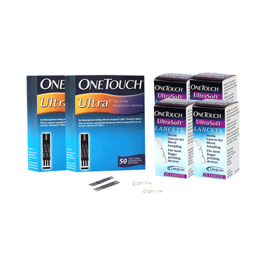 Combo Pack of OneTouch Ultra Test Strip 2 Box (50 Each) & One Touch Ultrasoft Lancet 4 Box (25 Each)