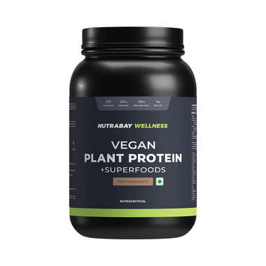 Nutrabay Wellness Vegan Plant Protein + Superfoods | For Muscles & Digestion | Flavour Rich Chocolate