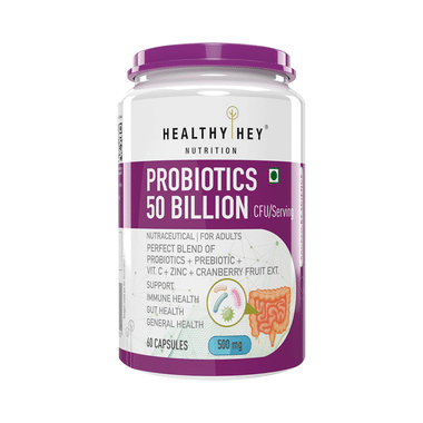 HealthyHey Nutrition Probiotic 50 Billion CFU With Prebiotics | Veg Capsule For Immunity & Gut Health