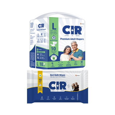 Virtual Combo Brand Combo Pack of CIR Premium Adult Unisex Diaper with Aloe Vera Large (10) & Bed bath Wipe (10)