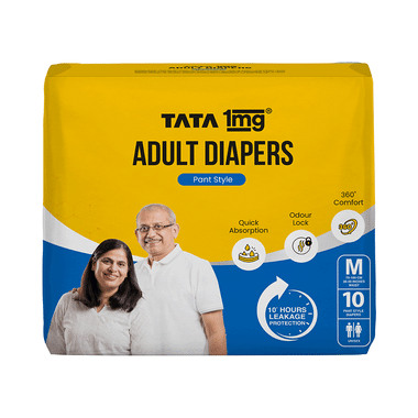 Tata 1mg Adult Diaper Pant Style | Unisex, Odour-Free, Leakproof, Anti-Bacterial Absorbent Core | Size Medium