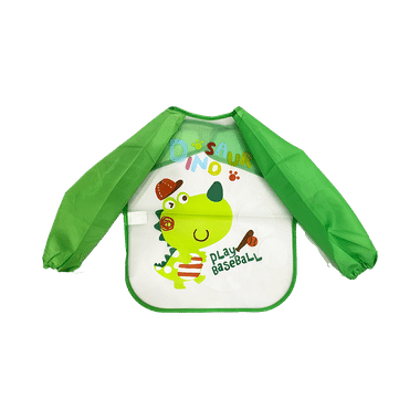 Polka Tots Waterproof Full Sleeves Feeding Apron Baseball-Green