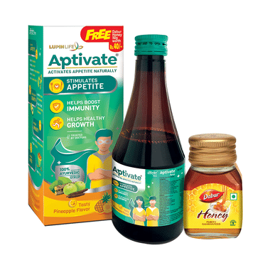 Aptivate 100% Ayurvedic For Appetite, Immunity & Growth | Syrup With 50gm Dabur Honey Free