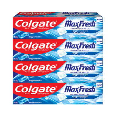 Colgate Maxfresh With Cooling Crystals Anticavity Toothpaste | Mega Save Pack (150gm Each) Peppermint Ice Blue Gel