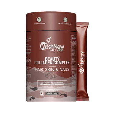 Wishnew Wellness Beauty Collagen Complex Sachet (10gm Each) for Healthy Hair, Skin and Nails with Hydrolysed Marine Collagen Hyaluronic Acid, Biotin & Vitamin C Coffee