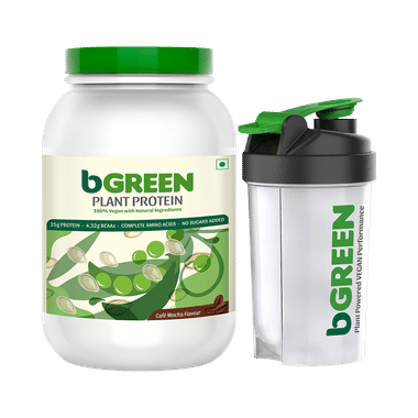 MuscleBlaze BGreen Plant Protein | For Muscle Gain, Immunity & Recovery | Powder Cafe Mocha With Shaker