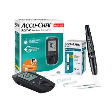 Accu-Chek Active Blood Glucometer Kit (Box of 10 Test strips Free)