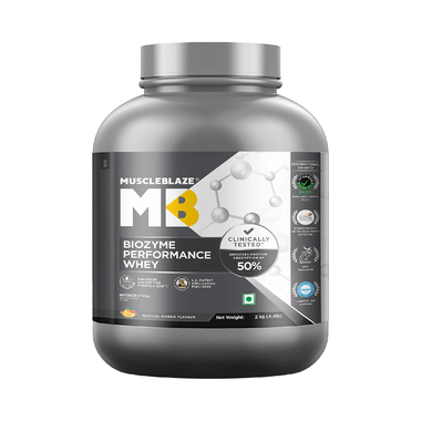 MuscleBlaze Biozyme Performance Whey Protein | For Muscle Gain | Improves Protein Absorption By 50% | Flavour Powder Magical Mango