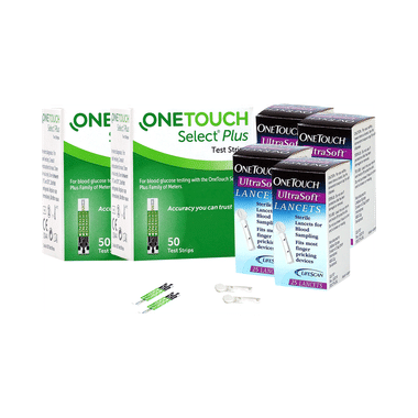 Combo Pack of 100 Select Plus Strip + 100 Ultra Soft  Lancets