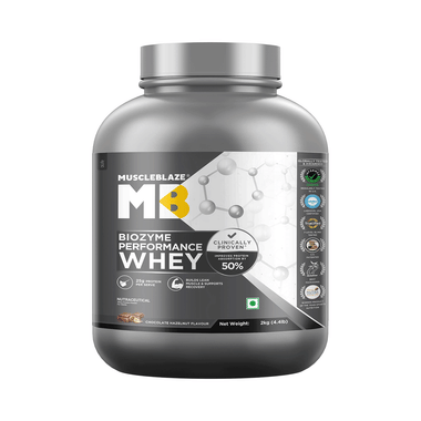 MuscleBlaze Biozyme Performance Whey Protein Powder | Flavour Chocolate Hazelnut