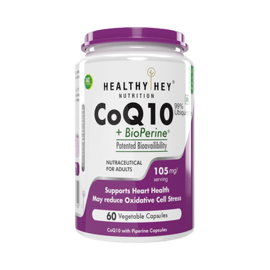 HealthyHey Nutrition CoQ 10 + Bioperine 105mg | Vegetable Capsule For Heart Health