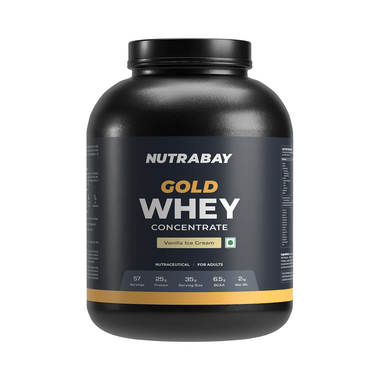 Nutrabay Gold Concentrate Whey Protein For Muscle Recovery | No Added Sugar Powder Vanilla Icecream