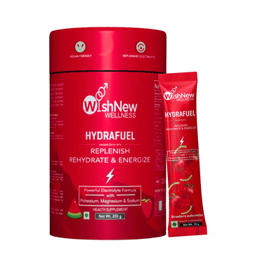Wishnew Wellness Hydrafuel Replenish, Rehydrate & Energize with Potassium, Magnesium & Sodium Sachet (10gm Each) Sachet Strawberry & Watermelon