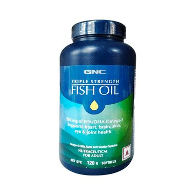 GNC Triple Strength Fish Oil Soft Gelatin Capsules With Omega 3 Fatty Acids | For Heart, Brain, Skin, Eye & Joint Health