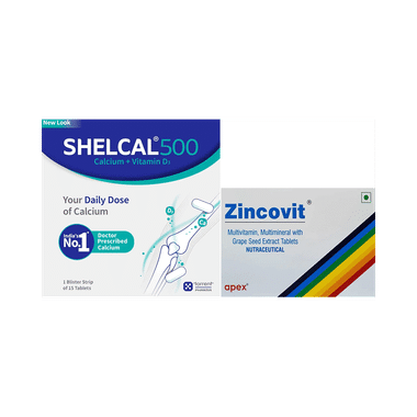 Combo Pack of Shelcal 500 Calcium+Vitamin D3 Tablet (15) & Zincovit Tablet (15)