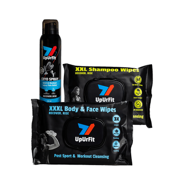 UpUrFit High Performance Adventure Sports (Cryo Spray, 3XL Body Wipes, 2XL Shampoo Wipes) Kit