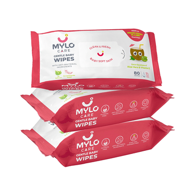 Mylo Care Gentle Baby Wipes with 98% Pure Water, Coconut Oil & Neem (80 Each) Without Lid