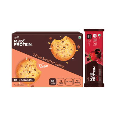 Combo Pack of Ritebite Max Protein Daily Choco Berry Bar (50 gm) & Max Protein Cookies Oats & Raisins (55 gm)