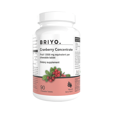 Briyo Cranberry Concentrate Chewable Tablets (Equivalent To 2000 Mg Cranberry Fruit) Natural Berry