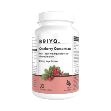 Briyo Cranberry Concentrate Chewable Tablets (Equivalent To 2000 Mg Cranberry Fruit) Natural Berry