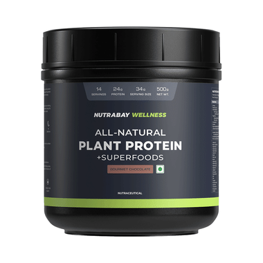 Nutrabay Wellness All-Natural Plant Protein + Superfoods | For Muscles & Digestion | Flavour Gourmet Chocolate