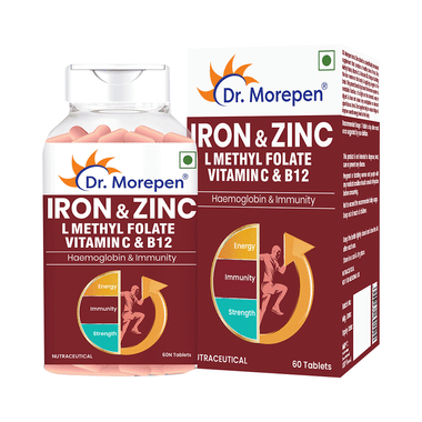 Dr. Morepen Iron & Zinc with Vitamin C & B12 | For Energy & Haemoglobin| Tablet