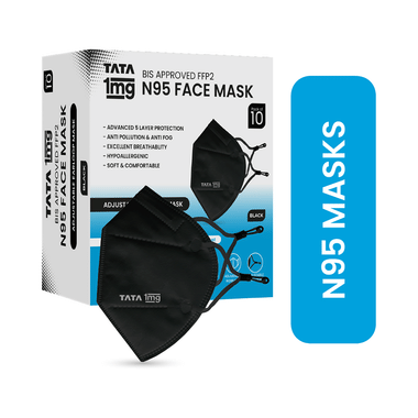 Tata 1mg BIS Approved FFP2 N95 Mask Black with Adjustable Ear Loop 10 Mask
