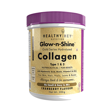 HealthyHey Nutrition Gold Series Hydrolysed Collagen Type 1 & 3 For Skin, Hair, Nails, Bones & Joints | For Adults | Flavour Cranberry