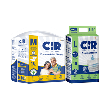 Combo Pack of CIR Premium Adult Unisex Diaper with Aloe Vera Medium (10) & Premium Underpad Large (10)