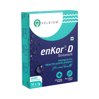 Velbiom Enkor-D Instamelt Probiotic Health Supplement For Oral Health | No Added Sugar | Flavour Mint