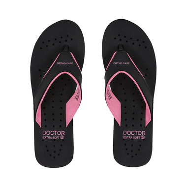 Doctor Extra Soft Ortho Care Orthopaedic Diabetic Pregnancy Comfort Flat Flipflops Slippers For Women Black Pink 9