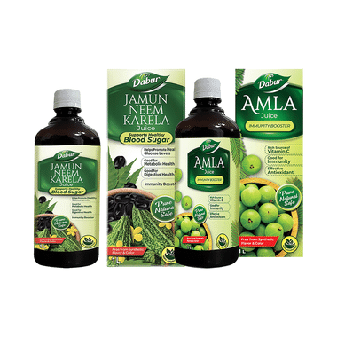 Dabur Combo Pack of Amla Juice & Jamun Neem Karela Juice (1ltr Each)