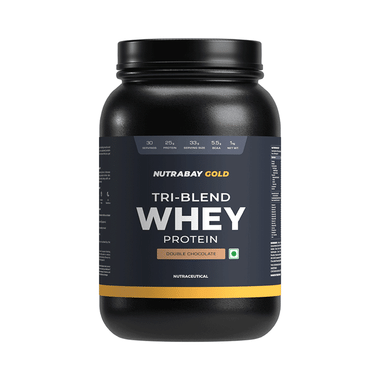 Nutrabay Gold Tri-Blend Whey Protein For Muscle Recovery & Immunity | No Added Sugar | Flavour Powder Double Chocolate