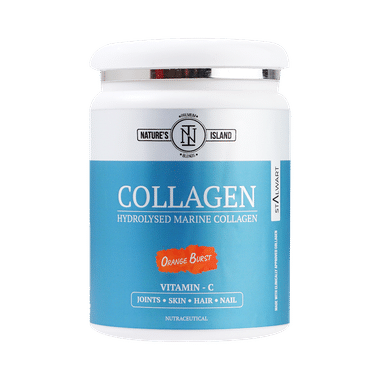 Nature's Island Hydrolysed Marine Collagen With Vitamin C | For Joints, Skin, Hair & Nails | Flavour Orange Burst