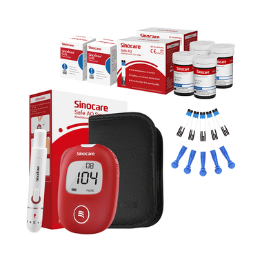 Sinocare Safe AQ Smart Glucometer Blood Glucose Monitoring System With 100 Test Strips, 100 Lancets And A Lancing Device Free